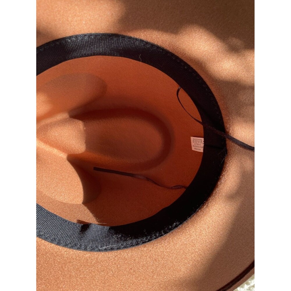 Womens Brown Felt Fedora Hat with Gold Band - Picture 4 of 5
